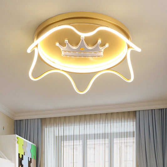 Modern Round Shape with Linear Design Flush Mount Lighting Metal Nursery Room LED Ceiling Mounted Lamp in Pink/Gold Gold Clearhalo 'Ceiling Lights' 'Close To Ceiling Lights' 'Close to ceiling' 'Flush mount' Lighting' 1650498