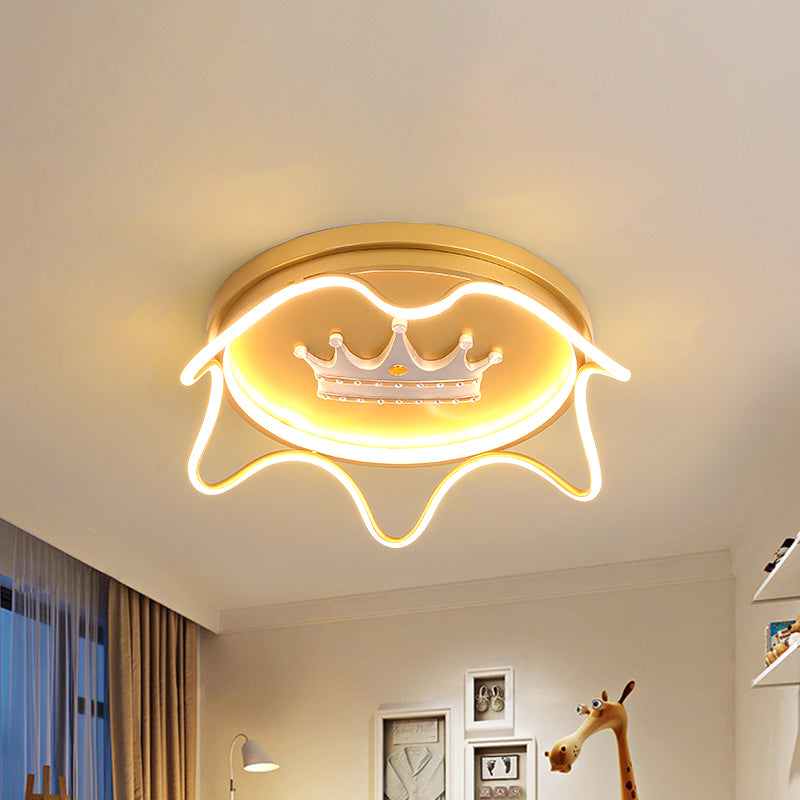 Modern Round Shape with Linear Design Flush Mount Lighting Metal Nursery Room LED Ceiling Mounted Lamp in Pink/Gold Clearhalo 'Ceiling Lights' 'Close To Ceiling Lights' 'Close to ceiling' 'Flush mount' Lighting' 1650499