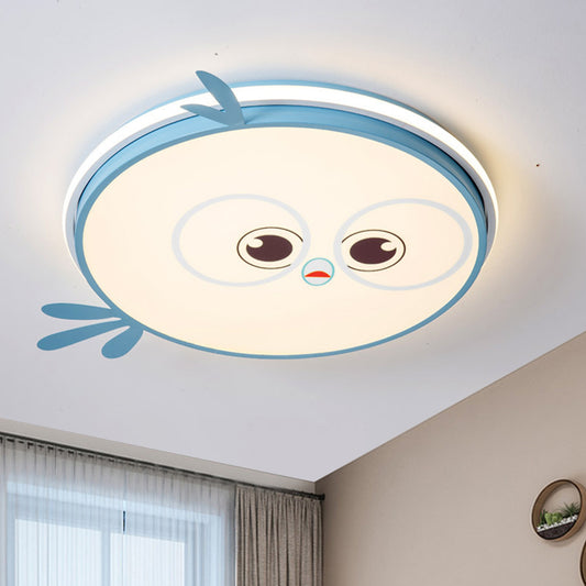 LED Ceiling Mounted Light Modern Pink/Yellow/Blue Kid Room Flush Ceiling Lighting with Chick Face Design Blue Clearhalo 'Ceiling Lights' 'Close To Ceiling Lights' 'Close to ceiling' 'Flush mount' Lighting' 1650506