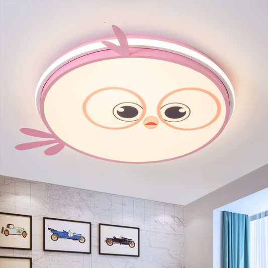 LED Ceiling Mounted Light Modern Pink/Yellow/Blue Kid Room Flush Ceiling Lighting with Chick Face Design Pink Clearhalo 'Ceiling Lights' 'Close To Ceiling Lights' 'Close to ceiling' 'Flush mount' Lighting' 1650510