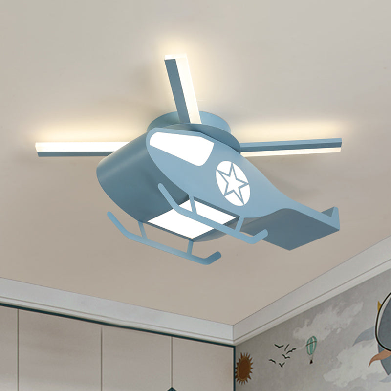 Helicopter Figure Flush Light Fixture Simple Metal Pink/Blue LED Flush Mount Lamp for Children Room Blue Clearhalo 'Ceiling Lights' 'Close To Ceiling Lights' 'Close to ceiling' 'Flush mount' Lighting' 1650518