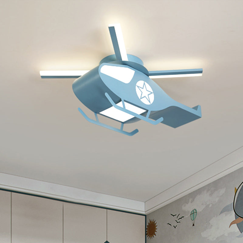 Helicopter Figure Flush Light Fixture Simple Metal Pink/Blue LED Flush Mount Lamp for Children Room Clearhalo 'Ceiling Lights' 'Close To Ceiling Lights' 'Close to ceiling' 'Flush mount' Lighting' 1650519