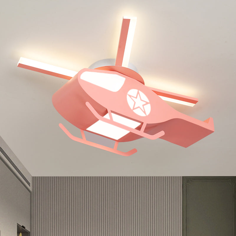 Helicopter Figure Flush Light Fixture Simple Metal Pink/Blue LED Flush Mount Lamp for Children Room Pink Clearhalo 'Ceiling Lights' 'Close To Ceiling Lights' 'Close to ceiling' 'Flush mount' Lighting' 1650522