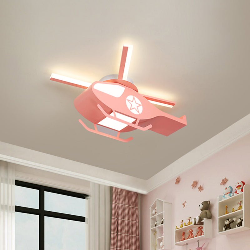 Helicopter Figure Flush Light Fixture Simple Metal Pink/Blue LED Flush Mount Lamp for Children Room Clearhalo 'Ceiling Lights' 'Close To Ceiling Lights' 'Close to ceiling' 'Flush mount' Lighting' 1650523