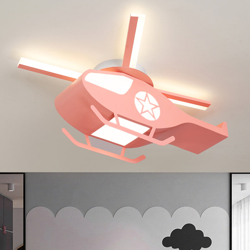 Helicopter Figure Flush Light Fixture Simple Metal Pink/Blue LED Flush Mount Lamp for Children Room Clearhalo 'Ceiling Lights' 'Close To Ceiling Lights' 'Close to ceiling' 'Flush mount' Lighting' 1650524