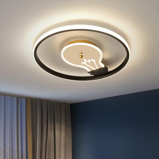 Circle Figure with Light Bulb Design Metallic Flush Light Modern Black LED Ceiling Light Fixture Black Clearhalo 'Ceiling Lights' 'Close To Ceiling Lights' 'Close to ceiling' 'Flush mount' Lighting' 1650526