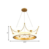 Modern Crown Shape Suspension Lamp Metal 6 Lights Girl Room LED Ceiling Chandelier in Gold with Orb Cream Glass Shade Clearhalo 'Ceiling Lights' 'Chandeliers' Lighting' options 1650622