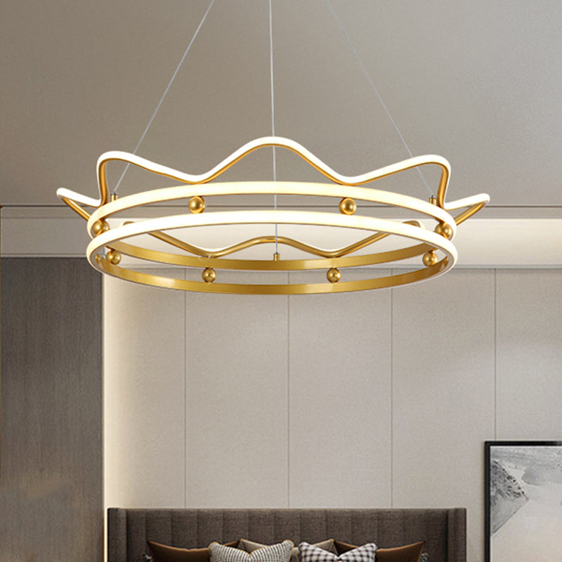 Metal Crown Frame Hanging Light Modernist LED Gold Chandelier Pendant Light for Bedroom Clearhalo 'Ceiling Lights' 'Chandeliers' Lighting' options 1650627