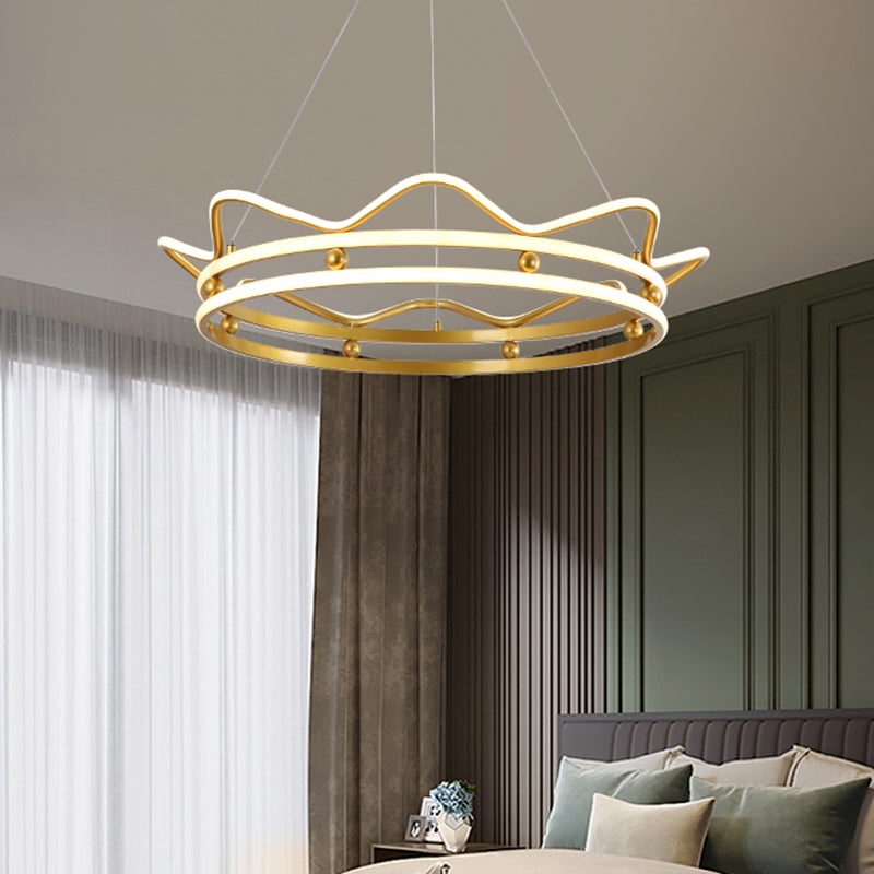 Metal Crown Frame Hanging Light Modernist LED Gold Chandelier Pendant Light for Bedroom Clearhalo 'Ceiling Lights' 'Chandeliers' Lighting' options 1650628