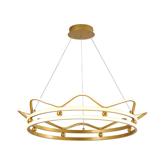 Metal Crown Frame Hanging Light Modernist LED Gold Chandelier Pendant Light for Bedroom Clearhalo 'Ceiling Lights' 'Chandeliers' Lighting' options 1650629