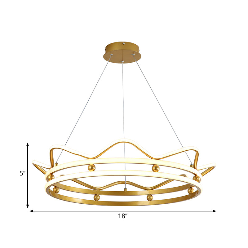 Metal Crown Frame Hanging Light Modernist LED Gold Chandelier Pendant Light for Bedroom Clearhalo 'Ceiling Lights' 'Chandeliers' Lighting' options 1650630