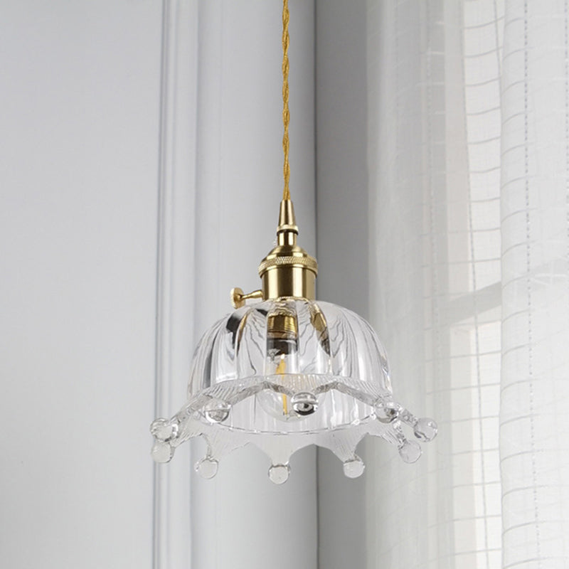 Clear Glass Dome Pendant Lighting with Crown Design Modern 1 Light Brass Down Mini Hanging Lamp for Passage Clearhalo 'Ceiling Lights' 'Pendant Lights' 'Pendants' Lighting' 1650639