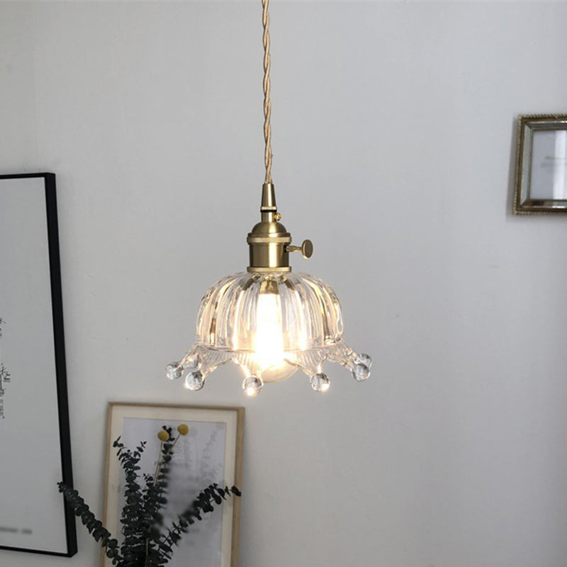 Clear Glass Dome Pendant Lighting with Crown Design Modern 1 Light Brass Down Mini Hanging Lamp for Passage Clearhalo 'Ceiling Lights' 'Pendant Lights' 'Pendants' Lighting' 1650640