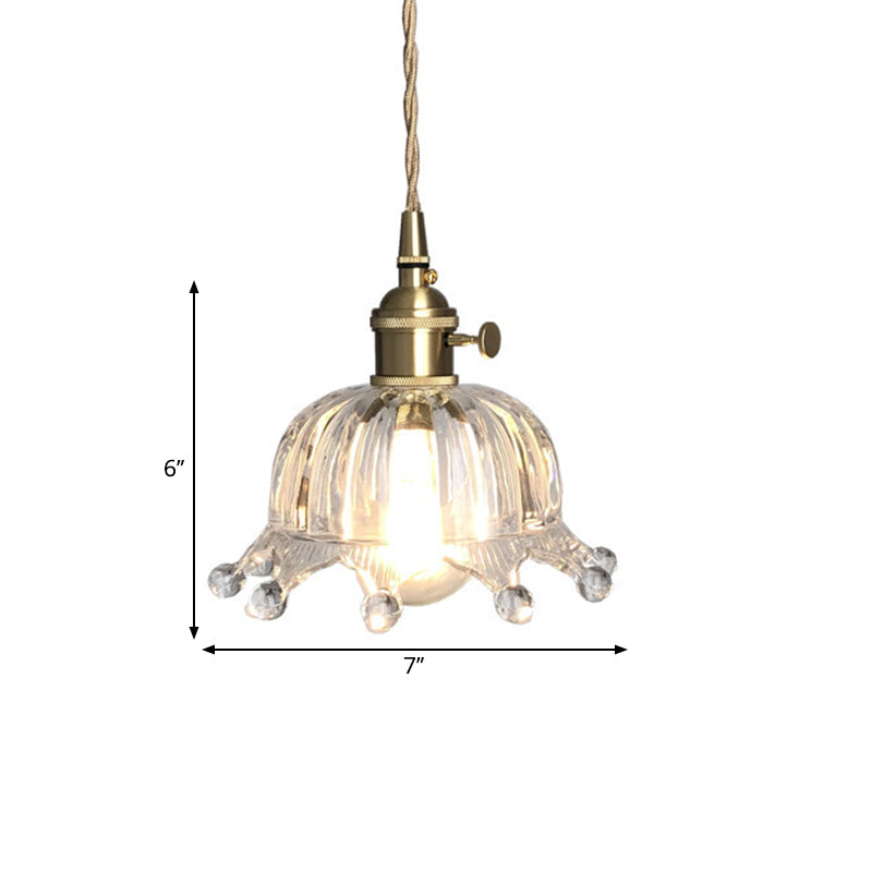 Clear Glass Dome Pendant Lighting with Crown Design Modern 1 Light Brass Down Mini Hanging Lamp for Passage Clearhalo 'Ceiling Lights' 'Pendant Lights' 'Pendants' Lighting' 1650642