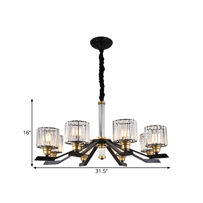 Cylinder Pendant Chandelier Simple Style Clear Crystal 6/8 Bulbs Living Room Ceiling Hang Fixture in Black Clearhalo 'Ceiling Lights' 'Chandeliers' 'Modern Chandeliers' 'Modern' Lighting' 1650701