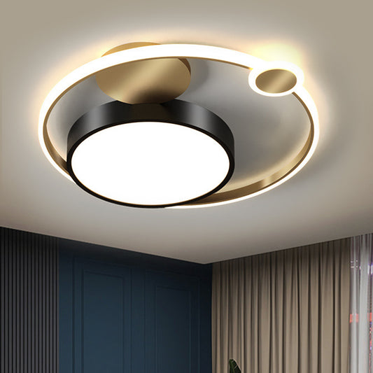 Black Round Flush Lamp Nordic Style LED Iron Ceiling Lighting for Bedroom in Warm/White/3 Color Light Black Clearhalo 'Ceiling Lights' 'Close To Ceiling Lights' 'Close to ceiling' 'Flush mount' Lighting' 1650707