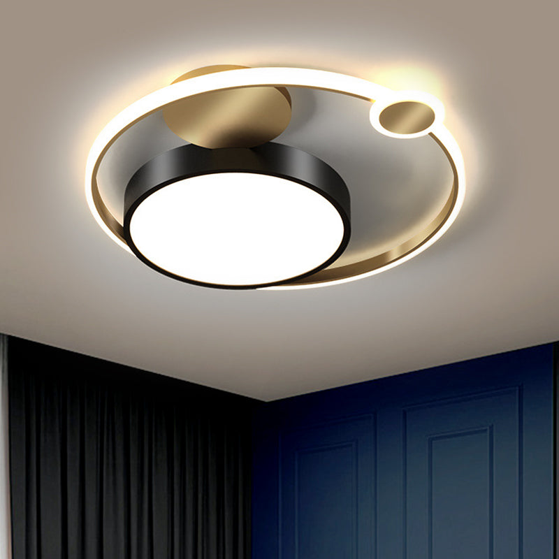 Black Round Flush Lamp Nordic Style LED Iron Ceiling Lighting for Bedroom in Warm/White/3 Color Light Clearhalo 'Ceiling Lights' 'Close To Ceiling Lights' 'Close to ceiling' 'Flush mount' Lighting' 1650708