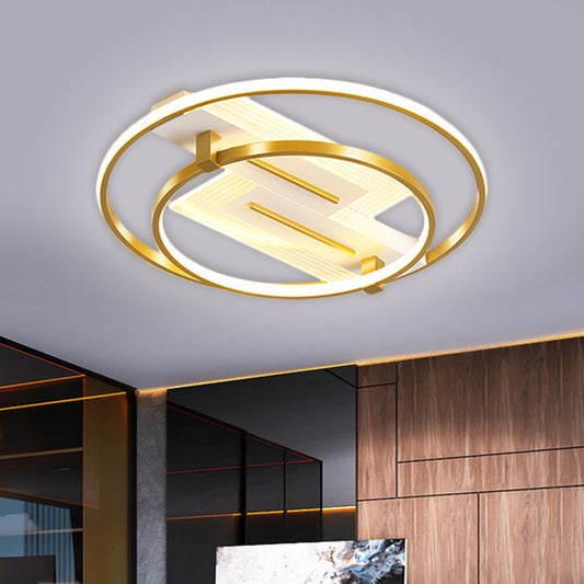 Metal Dual Ring Ceiling Lighting Simplicity 18"/21.5" Wide LED Gold Flush Mount Lamp in Warm/White Light Gold Clearhalo 'Ceiling Lights' 'Close To Ceiling Lights' 'Close to ceiling' 'Flush mount' Lighting' 1650716