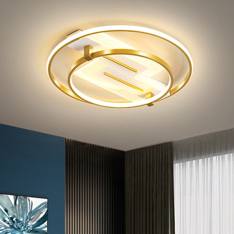 Metal Dual Ring Ceiling Lighting Simplicity 18"/21.5" Wide LED Gold Flush Mount Lamp in Warm/White Light Clearhalo 'Ceiling Lights' 'Close To Ceiling Lights' 'Close to ceiling' 'Flush mount' Lighting' 1650717