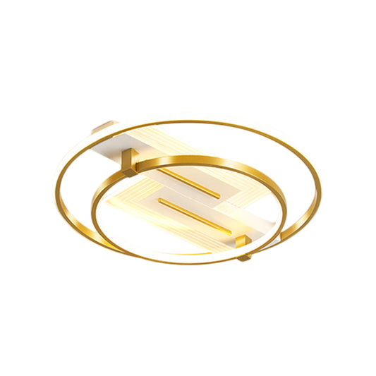 Metal Dual Ring Ceiling Lighting Simplicity 18"/21.5" Wide LED Gold Flush Mount Lamp in Warm/White Light Clearhalo 'Ceiling Lights' 'Close To Ceiling Lights' 'Close to ceiling' 'Flush mount' Lighting' 1650718