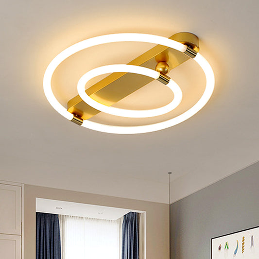 Iron Rings and Oblong Flush Lamp Contemporary 16"/19.5" W LED Gold Ceiling Fixture in Warm/White Light Gold Clearhalo 'Ceiling Lights' 'Close To Ceiling Lights' 'Close to ceiling' 'Flush mount' Lighting' 1650721