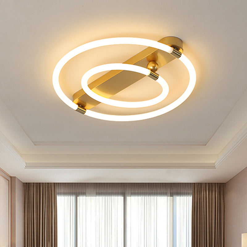 Iron Rings and Oblong Flush Lamp Contemporary 16"/19.5" W LED Gold Ceiling Fixture in Warm/White Light Clearhalo 'Ceiling Lights' 'Close To Ceiling Lights' 'Close to ceiling' 'Flush mount' Lighting' 1650722