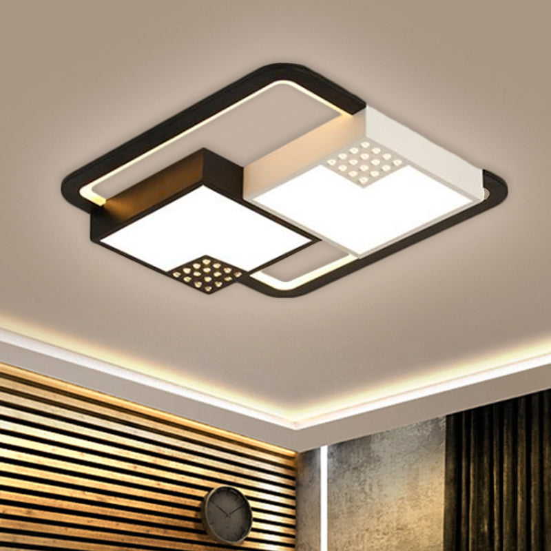 Black Square Ceiling Flush Nordic Style LED Acrylic Flush Mount Fixture in Warm/White Light, 16"/19.5" Wide Clearhalo 'Ceiling Lights' 'Close To Ceiling Lights' 'Close to ceiling' 'Flush mount' Lighting' 1650727