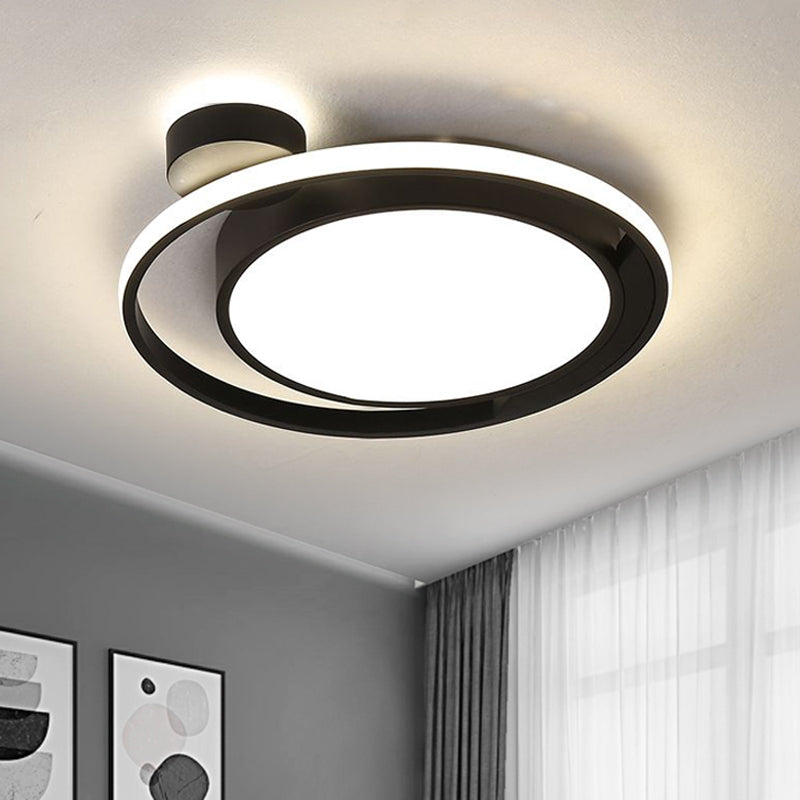 Acrylic Drum and Ring Ceiling Flush Modernist Black/White LED Flush Mount Lighting in Warm/White Light, 18"/21.5" Width Black Clearhalo 'Ceiling Lights' 'Close To Ceiling Lights' 'Close to ceiling' 'Flush mount' Lighting' 1650731