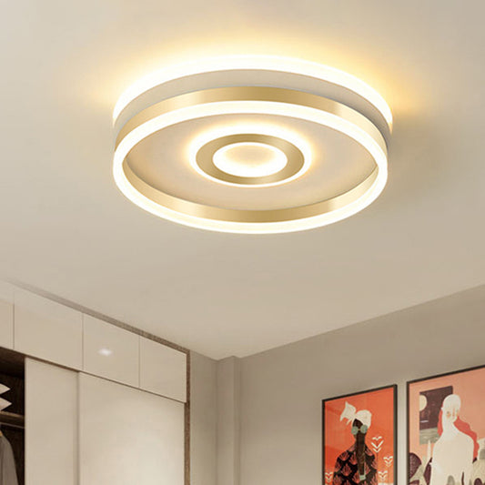 Metallic Hoop Shape Flush Mount Lamp Simplicity LED Gold Ceiling Lighting in Warm/White Light, 16"/19.5" Wide Gold Clearhalo 'Ceiling Lights' 'Close To Ceiling Lights' 'Close to ceiling' 'Flush mount' Lighting' 1650740