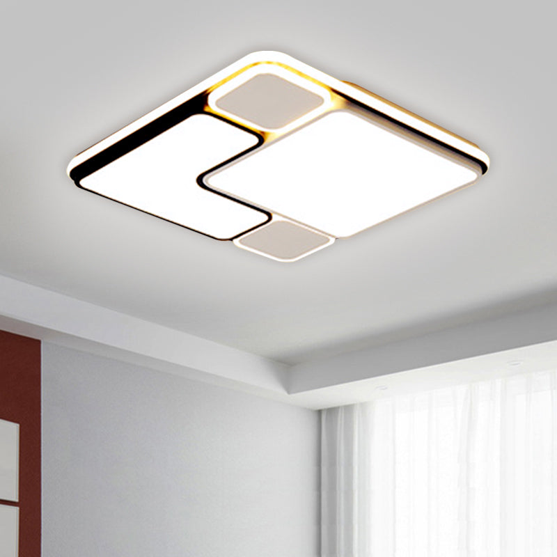 Modern 18"/21.5" Wide LED Flush Lamp White Splicing Square Ceiling Mount Fixture with Metallic Shade, Warm/White Light White Clearhalo 'Ceiling Lights' 'Close To Ceiling Lights' 'Close to ceiling' 'Flush mount' Lighting' 1650745