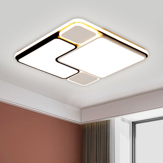 Modern 18"/21.5" Wide LED Flush Lamp White Splicing Square Ceiling Mount Fixture with Metallic Shade, Warm/White Light Clearhalo 'Ceiling Lights' 'Close To Ceiling Lights' 'Close to ceiling' 'Flush mount' Lighting' 1650746