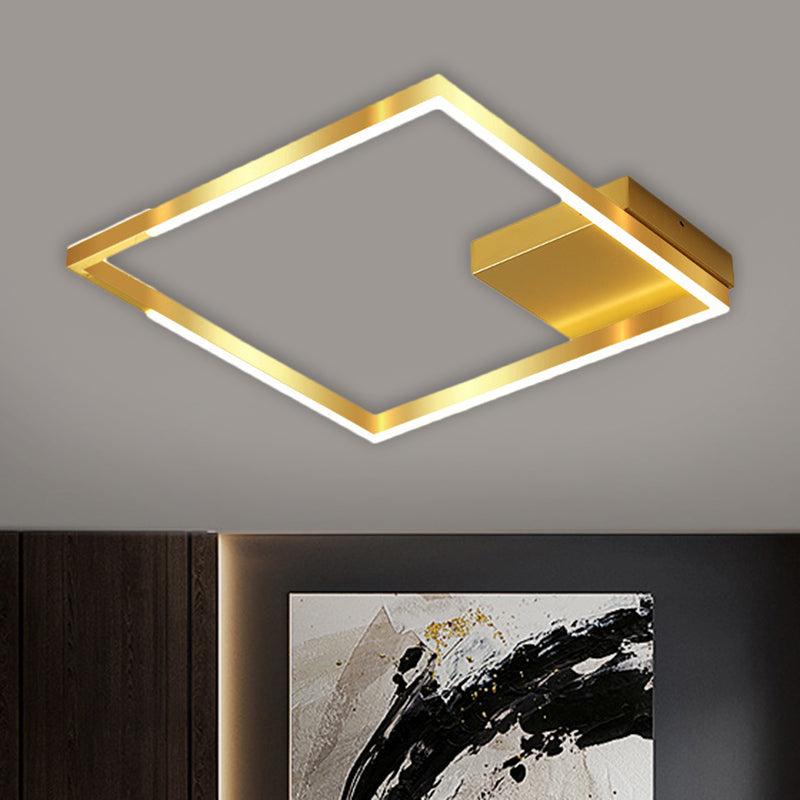 Squared Cage Flush Light Fixture Contemporary Metallic 16"/19.5" Wide LED Gold Ceiling Mounted Lighting (The customization will be 7 days) Gold Clearhalo 'Ceiling Lights' 'Close To Ceiling Lights' 'Close to ceiling' 'Flush mount' Lighting' 1650750