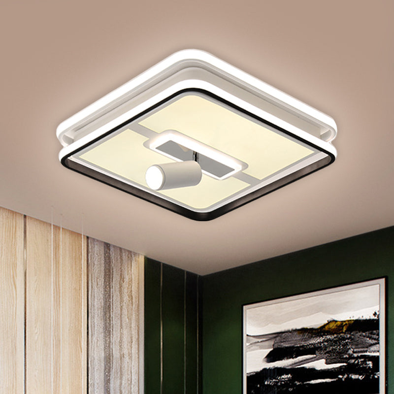 Black Square Panel Flush Lighting Minimalism 19.5"/23.5" Wide LED Iron Ceiling Lamp Fixture, Warm/White Light Black Clearhalo 'Ceiling Lights' 'Close To Ceiling Lights' 'Close to ceiling' 'Flush mount' Lighting' 1650761