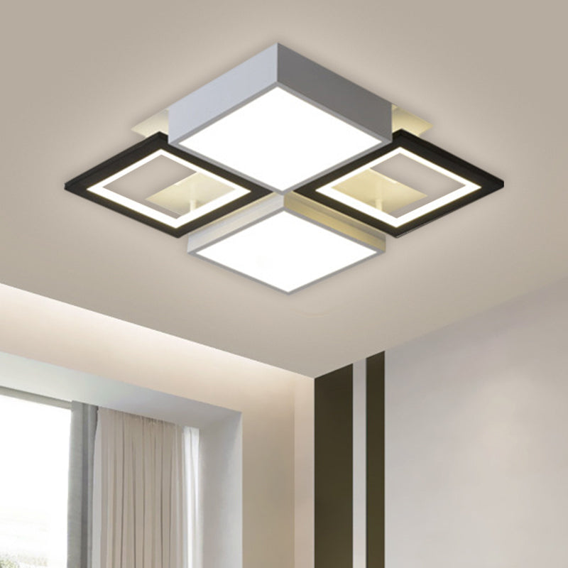 Black Integrated Square Ceiling Lamp Modernist 18"/23.5" Wide LED Acrylic Flush Mount Fixture in Warm/White Light Black 18" Clearhalo 'Ceiling Lights' 'Close To Ceiling Lights' 'Close to ceiling' 'Flush mount' Lighting' 1650775