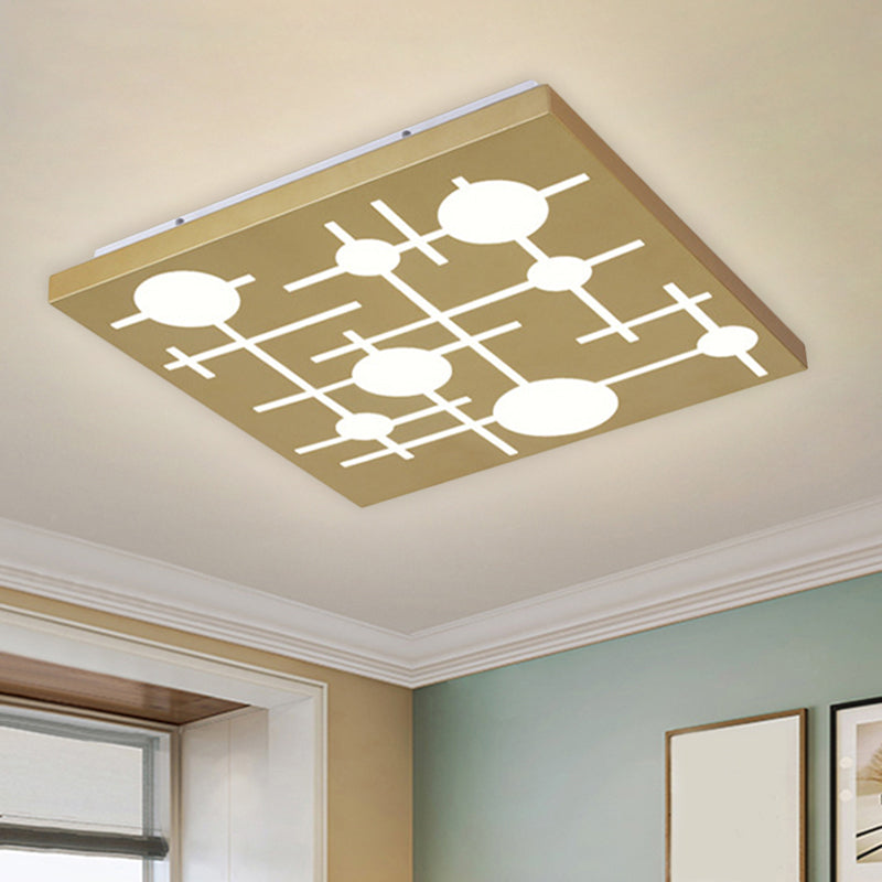 Gold Patterned Square Flush Mount Simple LED Acrylic Ceiling Lighting for Bedroom, Warm/White Light Gold Clearhalo 'Ceiling Lights' 'Close To Ceiling Lights' 'Close to ceiling' 'Flush mount' Lighting' 1650796