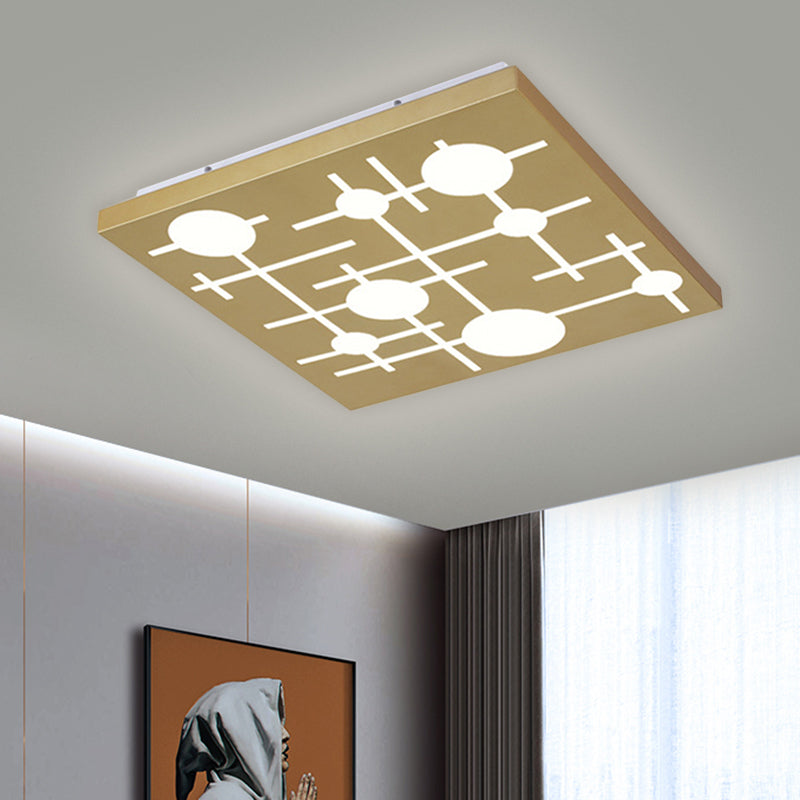 Gold Patterned Square Flush Mount Simple LED Acrylic Ceiling Lighting for Bedroom, Warm/White Light Clearhalo 'Ceiling Lights' 'Close To Ceiling Lights' 'Close to ceiling' 'Flush mount' Lighting' 1650797