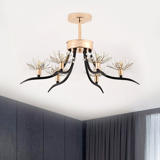 Chinese Redbud Ceiling Mounted Light Modern Style Faceted Crystal 6-Bulb Black Semi Flush Chandelier Black Clearhalo 'Ceiling Lights' 'Close To Ceiling Lights' 'Close to ceiling' 'Semi-flushmount' Lighting' 1650829