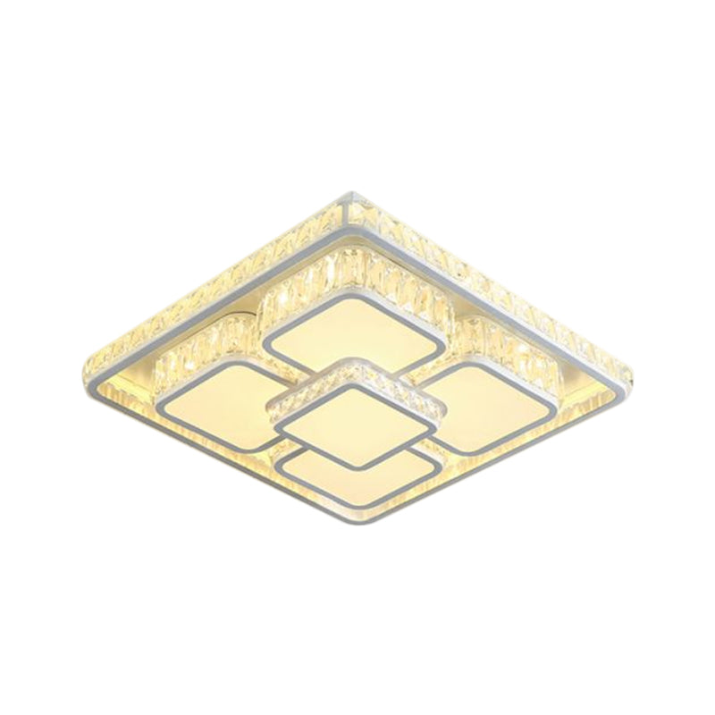 Contemporary LED Flush Mount Lamp White Square Ceiling Flush with Beveled Crystal Shade in Warm/White Light Clearhalo 'Ceiling Lights' 'Close To Ceiling Lights' 'Close to ceiling' 'Flush mount' Lighting' 1650839