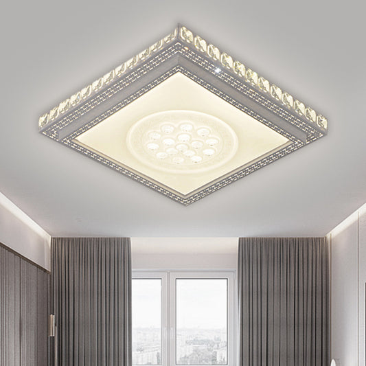 Rectangle/Square Parlor Flush Lamp Metal LED Simplicity Ceiling Mounted Light with Crystal Deco White Square Clearhalo 'Ceiling Lights' 'Close To Ceiling Lights' 'Close to ceiling' 'Flush mount' Lighting' 1650845