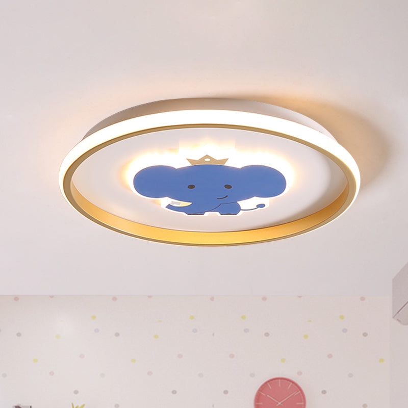 Plane/Elephant/Fish Metallic Flush Light Fixture Cartoon LED Blue Close to Ceiling Lamp for Kids Room Blue Elephant Clearhalo 'Ceiling Lights' 'Close To Ceiling Lights' 'Close to ceiling' 'Flush mount' Lighting' 1650854