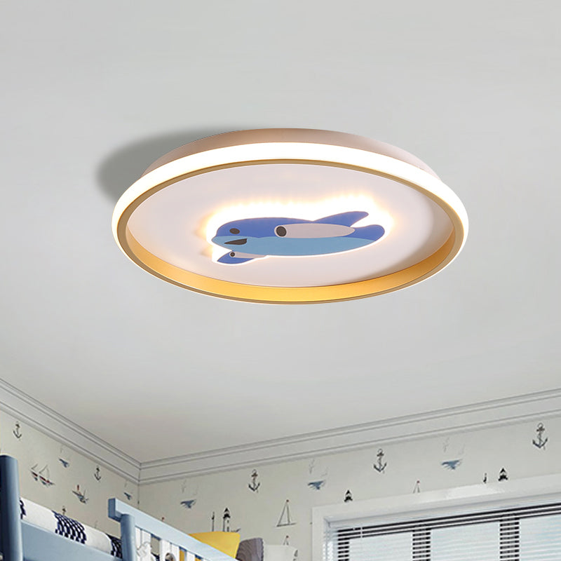 Plane/Elephant/Fish Metallic Flush Light Fixture Cartoon LED Blue Close to Ceiling Lamp for Kids Room Blue Airplane Clearhalo 'Ceiling Lights' 'Close To Ceiling Lights' 'Close to ceiling' 'Flush mount' Lighting' 1650858