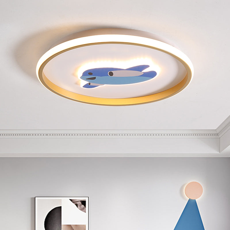 Plane/Elephant/Fish Metallic Flush Light Fixture Cartoon LED Blue Close to Ceiling Lamp for Kids Room Clearhalo 'Ceiling Lights' 'Close To Ceiling Lights' 'Close to ceiling' 'Flush mount' Lighting' 1650859