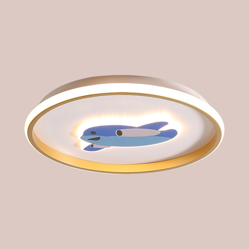 Plane/Elephant/Fish Metallic Flush Light Fixture Cartoon LED Blue Close to Ceiling Lamp for Kids Room Clearhalo 'Ceiling Lights' 'Close To Ceiling Lights' 'Close to ceiling' 'Flush mount' Lighting' 1650860