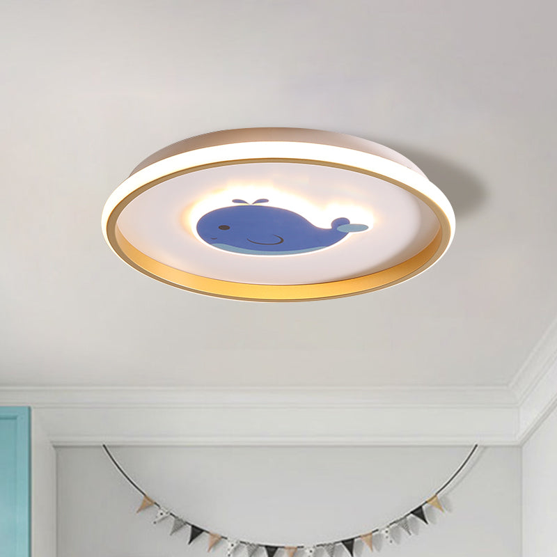 Plane/Elephant/Fish Metallic Flush Light Fixture Cartoon LED Blue Close to Ceiling Lamp for Kids Room Blue Fish Clearhalo 'Ceiling Lights' 'Close To Ceiling Lights' 'Close to ceiling' 'Flush mount' Lighting' 1650863