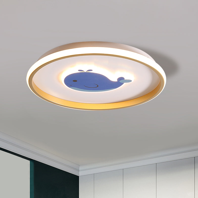 Plane/Elephant/Fish Metallic Flush Light Fixture Cartoon LED Blue Close to Ceiling Lamp for Kids Room Clearhalo 'Ceiling Lights' 'Close To Ceiling Lights' 'Close to ceiling' 'Flush mount' Lighting' 1650864