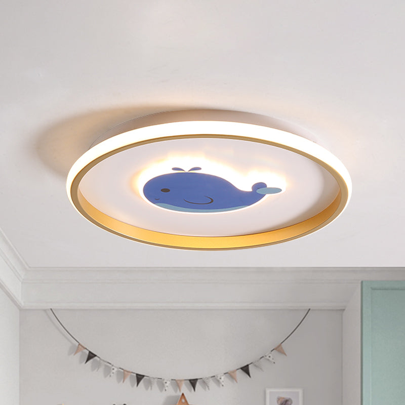 Plane/Elephant/Fish Metallic Flush Light Fixture Cartoon LED Blue Close to Ceiling Lamp for Kids Room Clearhalo 'Ceiling Lights' 'Close To Ceiling Lights' 'Close to ceiling' 'Flush mount' Lighting' 1650865