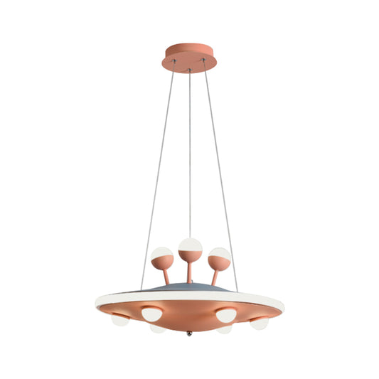 Cartoon UFO Ceiling Chandelier Metal LED Kids Bedroom Pendant Light with Round Canopy in Pink/Blue Clearhalo 'Ceiling Lights' 'Chandeliers' Lighting' options 1650875