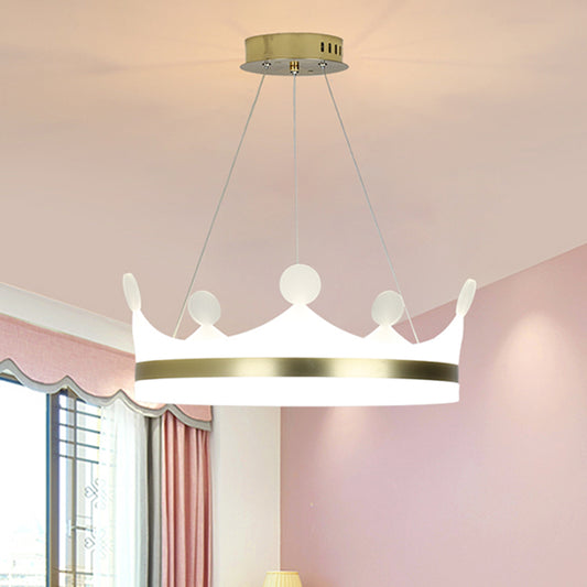 Kids Crown Hanging Lamp Metallic Girls Bedroom LED Chandelier Light in Gold, Warm/White Light Clearhalo 'Ceiling Lights' 'Chandeliers' Lighting' options 1650965