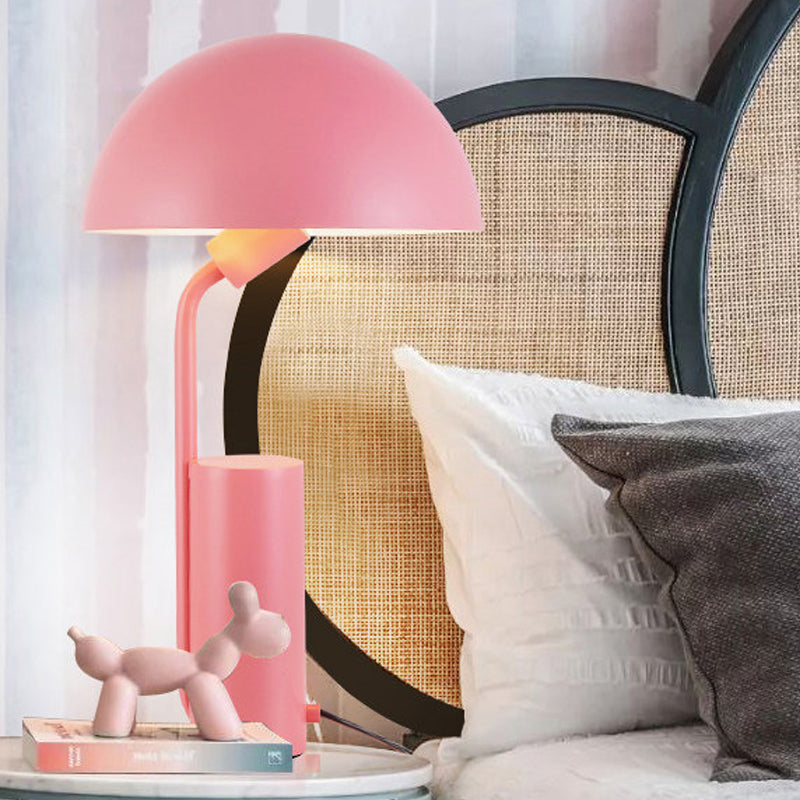 Dome Iron Night Task Lighting Modernist 1-Light Black/White/Pink Desk Light with Cylinder Base Pink Clearhalo 'Lamps' 'Table Lamps' Lighting' 1650977