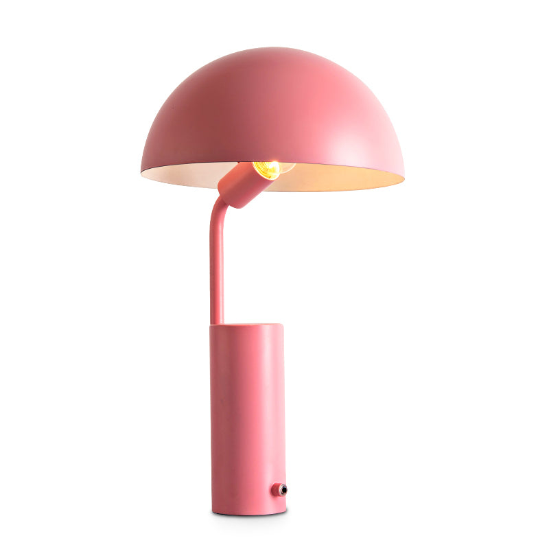 Dome Iron Night Task Lighting Modernist 1-Light Black/White/Pink Desk Light with Cylinder Base Clearhalo 'Lamps' 'Table Lamps' Lighting' 1650980